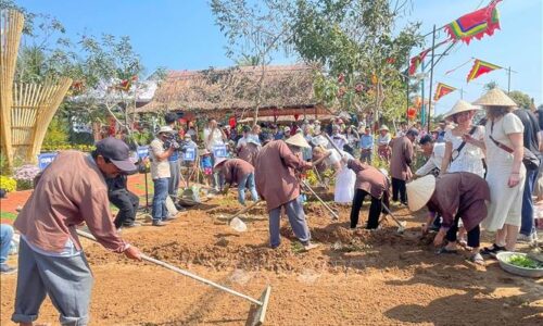 Đông đảo du khách tham gia lễ hội cầu bông Trà Quế